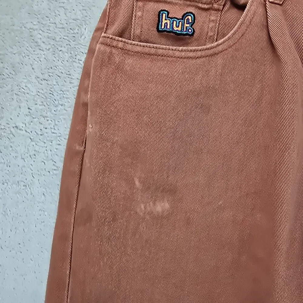 HUF Cromer Jeans Mens 34 (Fits 33x30) Orange Baggy Skate Y2K 90s Denim Pants
